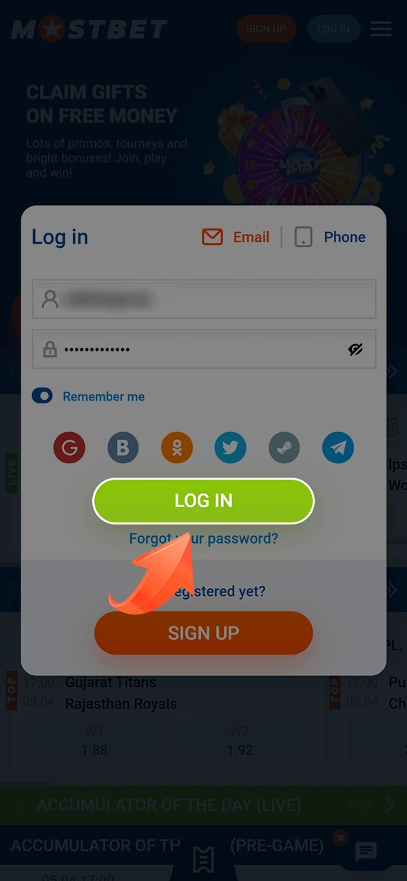 Click the button and get access to your Mostbet account.