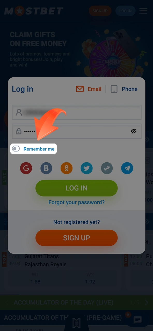 If necessary, save your Mostbet account details.