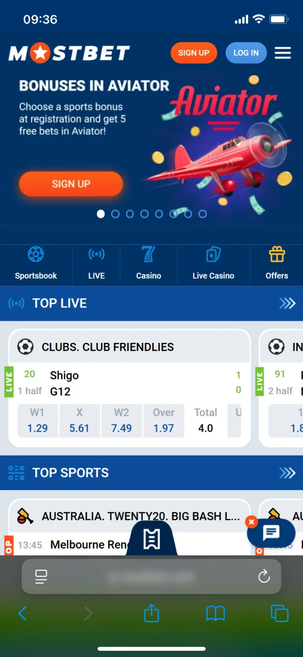 Open the site to install the Mostbet app for iOS users.