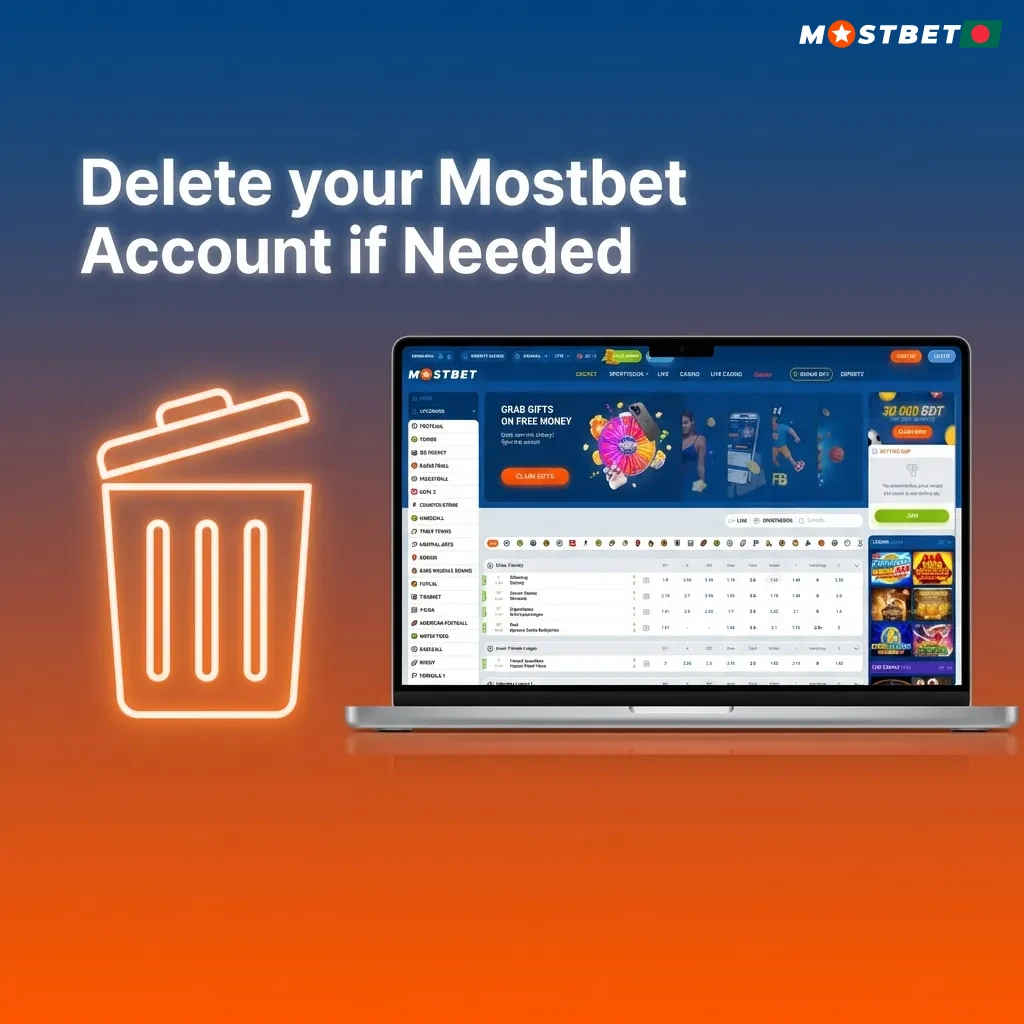 Player accessing account settings to delete Mostbet account through profile menu on mobile device