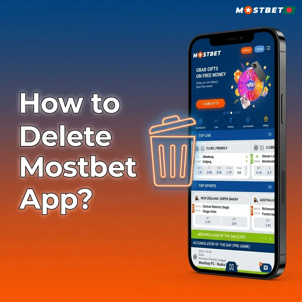 Step-by-step guide showing how to uninstall the Mostbet app from Android and iOS devices with app icon removal process