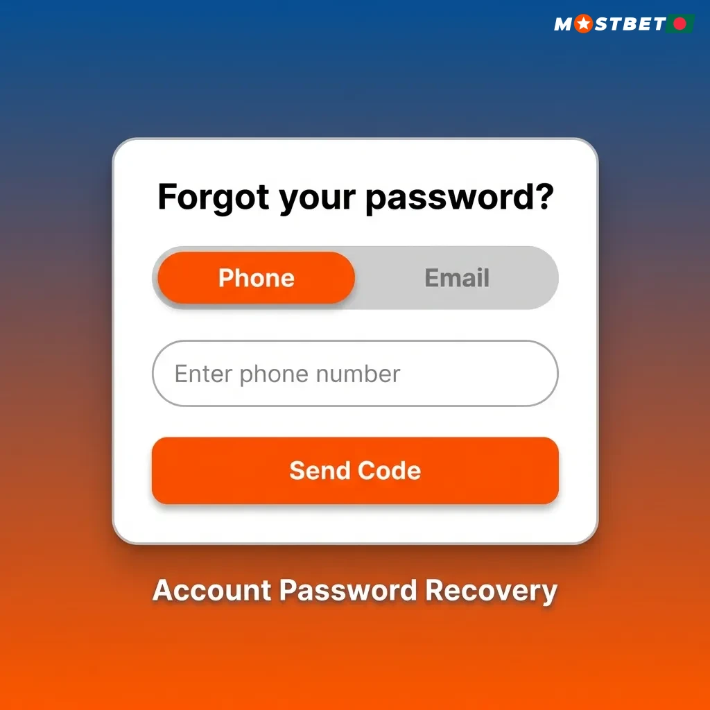 Account password recovery screen showing step-by-step process using phone number or email verification