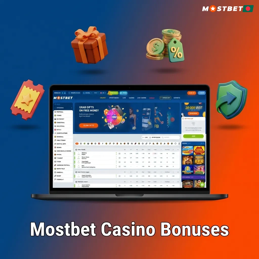Mostbet Casino promotional offers including Friday reload, cashback, free spins, and birthday bonuses for players