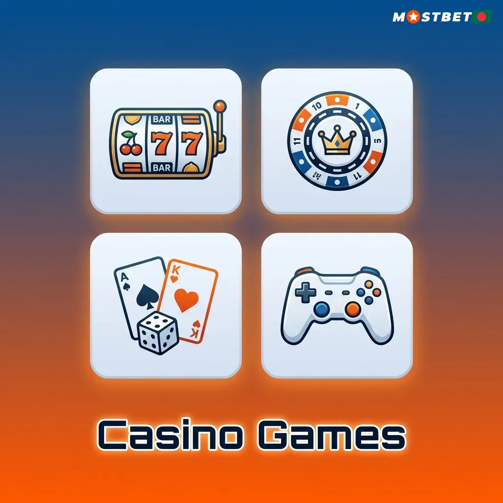 Casino gaming interface showing slots, table games, roulette, blackjack, and live dealer options with game selection filters