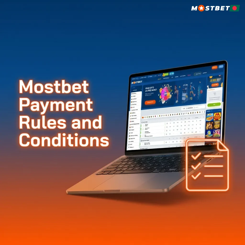Mostbet payment rules overview showing verification, withdrawal methods, limits, bonus wagering, and processing times.