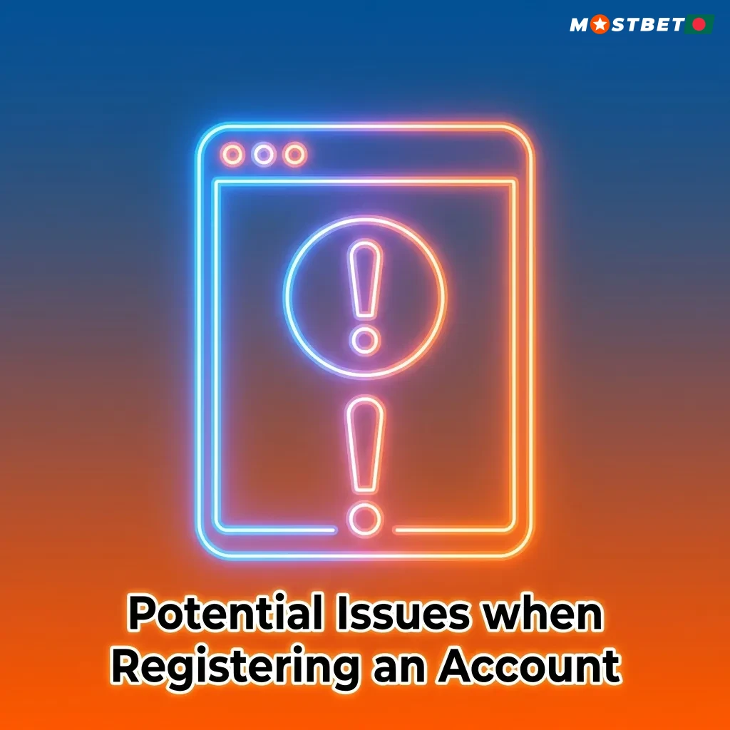Troubleshooting guide showing common account registration problems like email issues, phone errors, and verification failures.