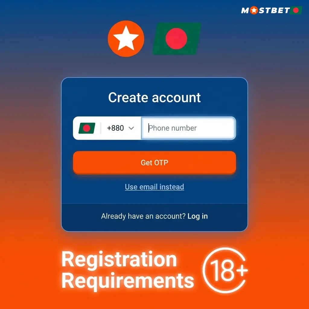 Registration requirements page showing age limits, ID verification rules, and account creation guidelines for gaming site.