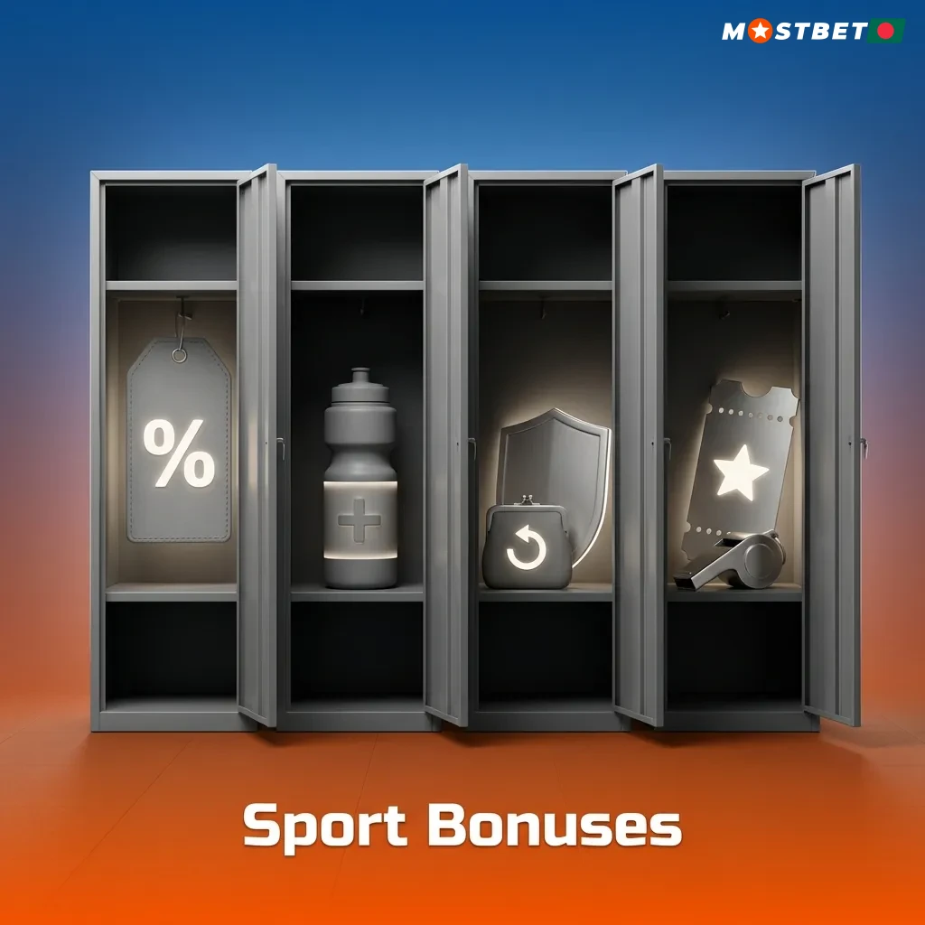 Sports betting bonuses display showing accumulator boosts, cricket cashback, live betting, and esports free bet promotions