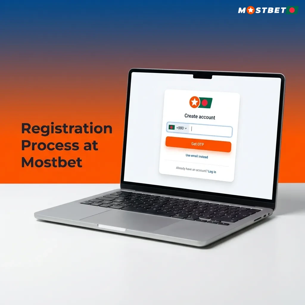 Mostbet registration process showing sign-up button, form fields, verification step, profile completion, and deposit options.