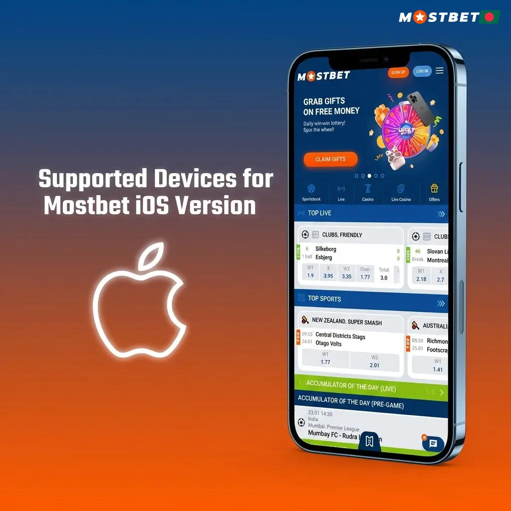 Mostbet iOS compatibility chart showing supported Apple devices including iPhone models 15-XS and iPad versions