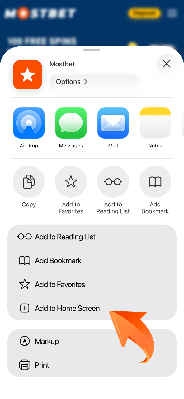 Use Add to Home Screen on Mostbet and continue quick installation.