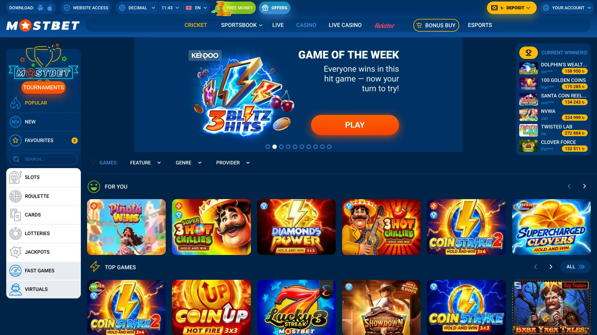 Enter casino lobby with Mostbet and switch easily between games and categories.